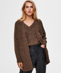 Selected Femme Lulu Long Cardigan Brown