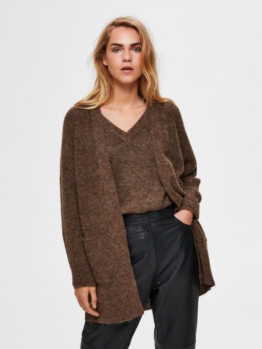 Selected Femme Lulu Long Cardigan Brown