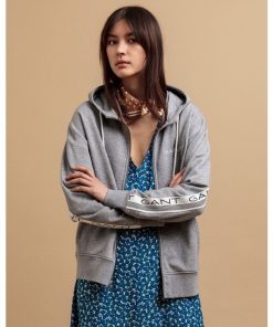Gant 13 Stripes Full Zip Hoodie Grey Melange