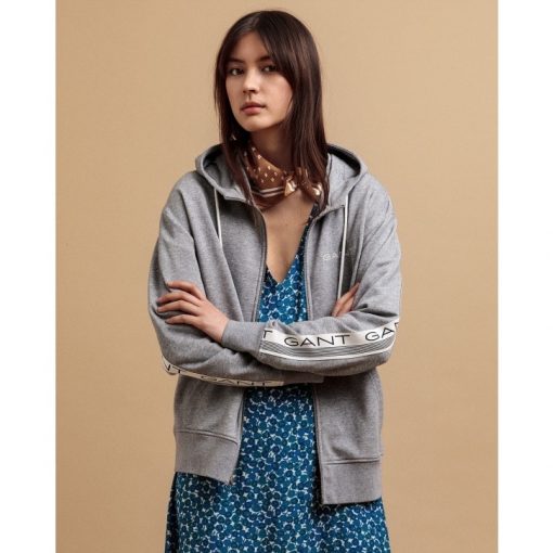Gant 13 Stripes Full Zip Hoodie Grey Melange