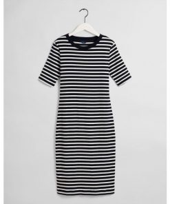 Gant Striped Rib Jersey Dress Evening Blue