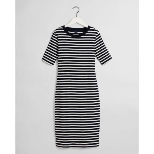 Gant Striped Rib Jersey Dress Evening Blue
