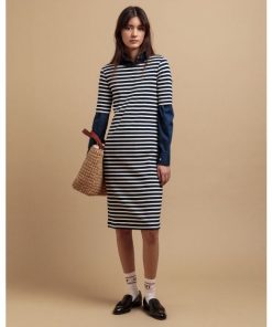 Gant Striped Rib Jersey Dress Evening Blue