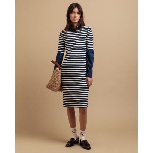 Gant Striped Rib Jersey Dress Evening Blue