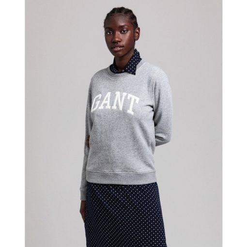 Gant Arch Logo C-Neck Sweat Grey Melange