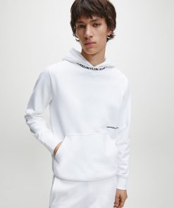 Calvin Klein Institutional Logo Collar Hoodie Bright White