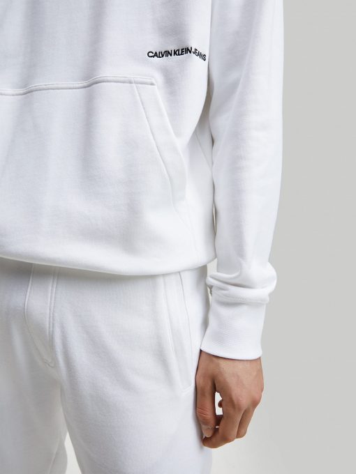 Calvin Klein Institutional Logo Collar Hoodie Bright White