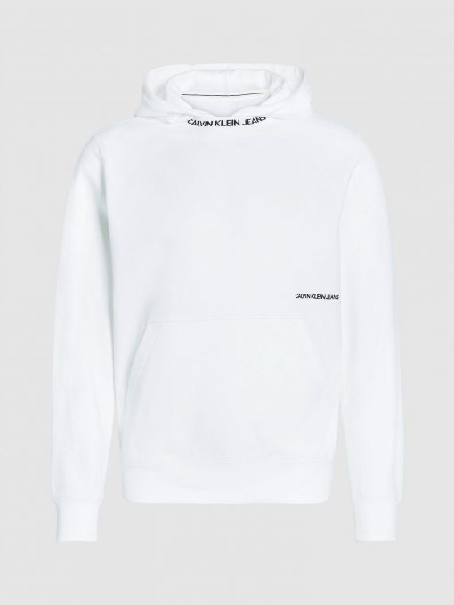 Calvin Klein Institutional Logo Collar Hoodie Bright White