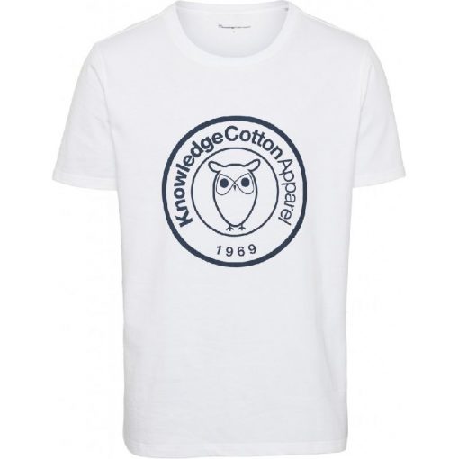 Knowledge Cotton Apparel Alder Big Badge Print Tee Whit
