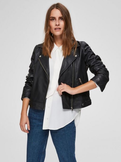 Selected Femme Katie Leather Jacket Black