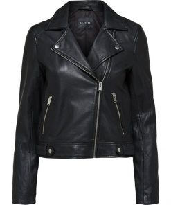Selected Femme Katie Leather Jacket Black