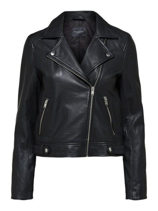Selected Femme Katie Leather Jacket Black