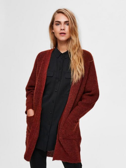 Selected Femme Lulu Long Cardigan Smoked Paprika