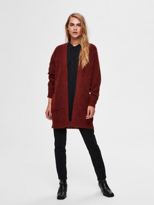 Selected Femme Lulu Long Cardigan Smoked Paprika