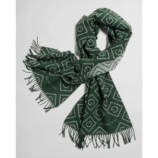 Gant G Pattern Wool Scarf Tartan Green