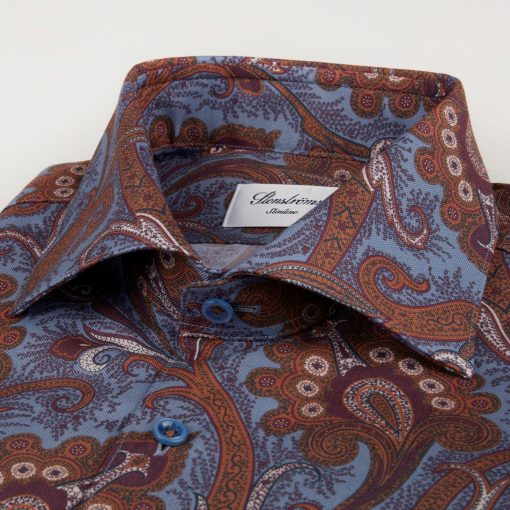 Stenströms Fitted Body Paisley Shirt Blue-brown