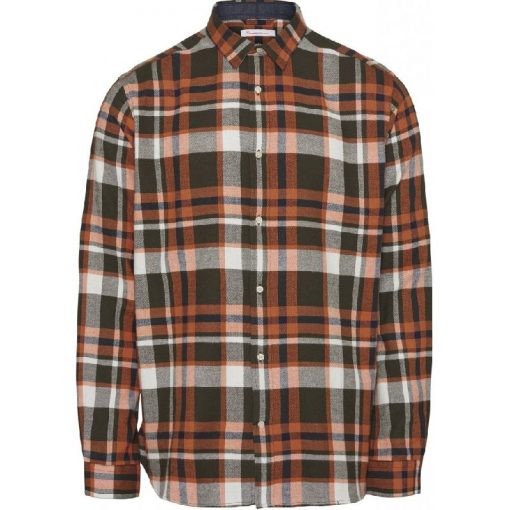 Knowledge Cotton Apparel Larch Checked Flannel Shirt Forrest Night