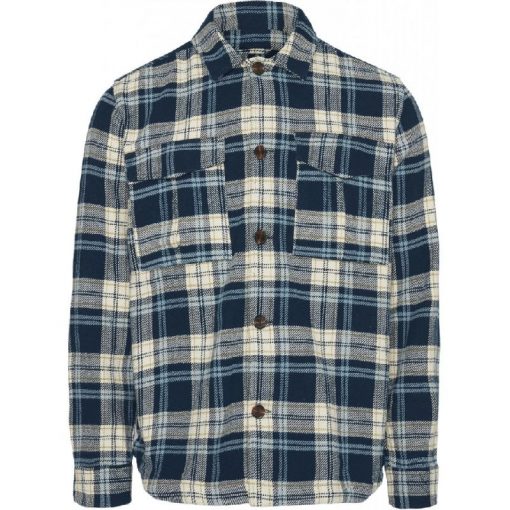 Knowledge Cotton Apparel Pine Checked Overshirt Moonlite Ocean
