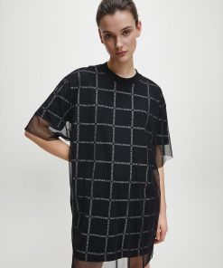 Calvin Klein Double Layer Logo T-shirt Dress Black