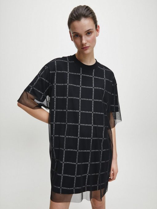 Calvin Klein Double Layer Logo T-shirt Dress Black