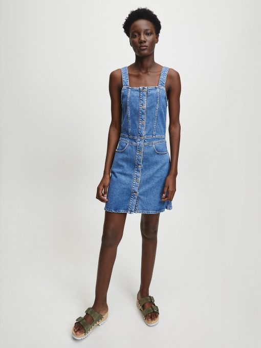 Calvin Klein Denim Button Tank Dress Light Blue