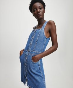 Calvin Klein Denim Button Tank Dress Light Blue