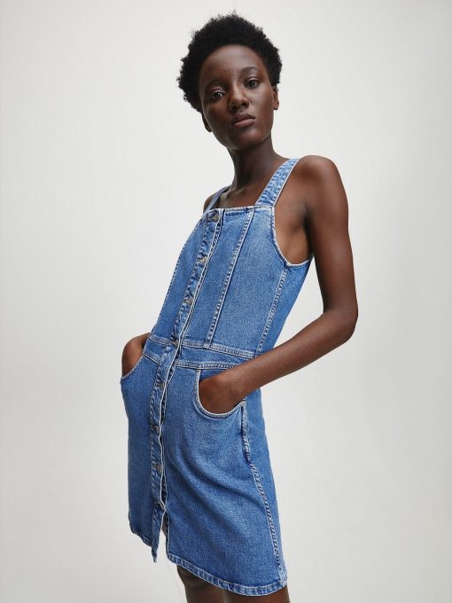 Calvin Klein Denim Button Tank Dress Light Blue