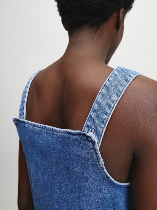 Calvin Klein Denim Button Tank Dress Light Blue