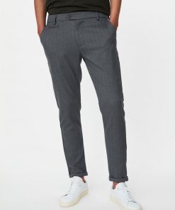 Les Deux Como Herringbone Suit Pants Light Grey Melange