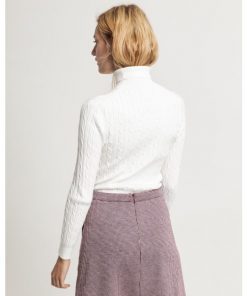 Gant Stretch Cotton Cable Turtleneck Knit Eggshell
