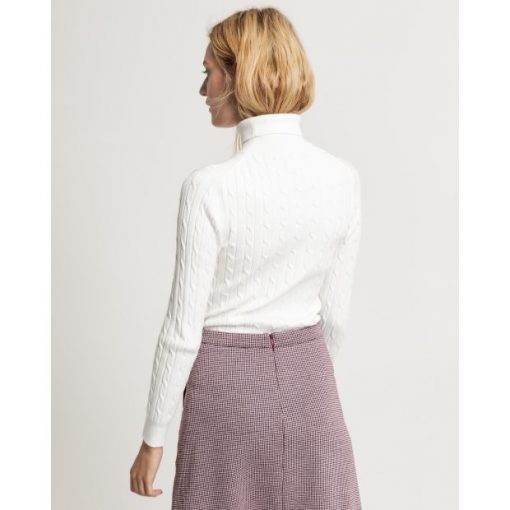 Gant Stretch Cotton Cable Turtleneck Knit Eggshell