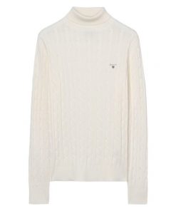 Gant Stretch Cotton Cable Turtleneck Knit Eggshell