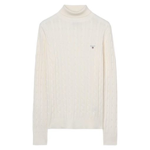 Gant Stretch Cotton Cable Turtleneck Knit Eggshell