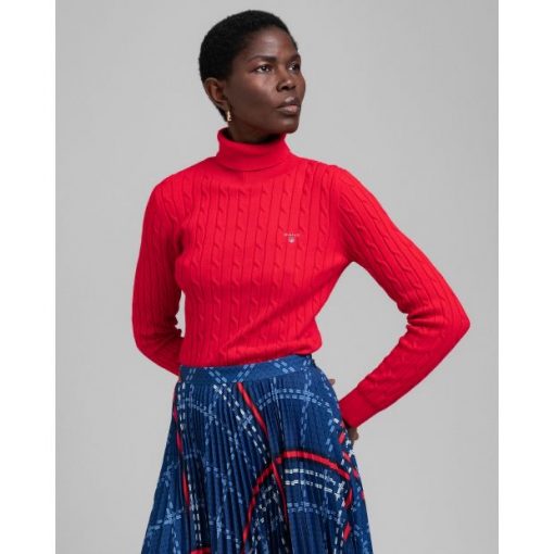 Gant Stretch Cotton Cable Turtleneck Knit Bright Red