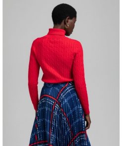 Gant Stretch Cotton Cable Turtleneck Knit Bright Red