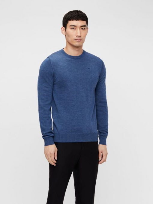 J.LINDEBERG LYLE MERINO CREW NECK SWEATER EGYPTIAN BLUE MELANGE