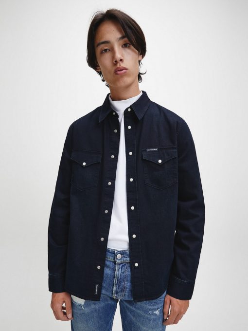Calvin Klein Modern western Denim Shirt Mid Blue Black