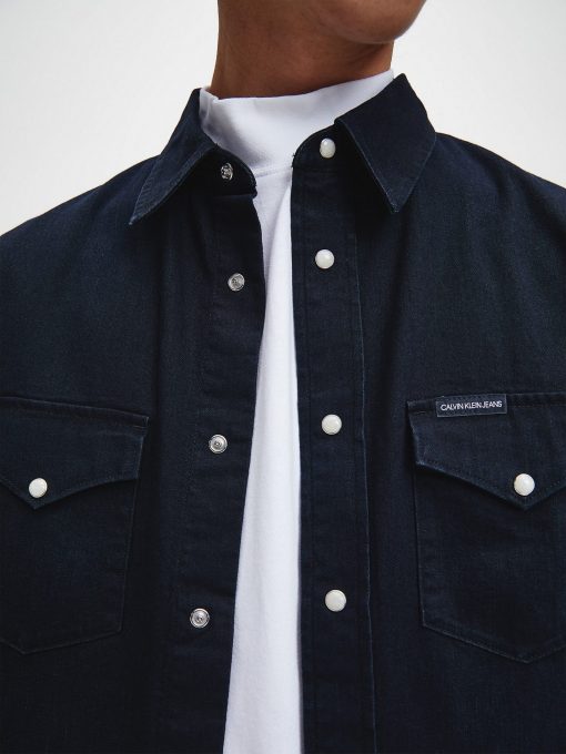 Calvin Klein Modern western Denim Shirt Mid Blue Black