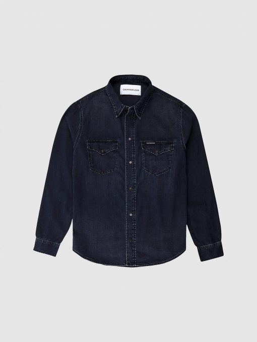 Calvin Klein Modern western Denim Shirt Mid Blue Black