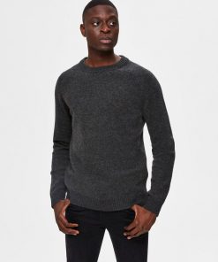 Selected Homme New Coban Lamswool Crew Anthracite