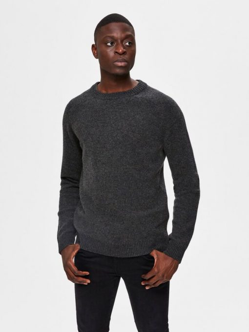 Selected Homme New Coban Lamswool Crew Anthracite