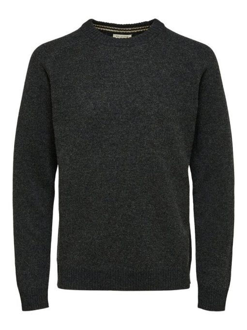 Selected Homme New Coban Lamswool Crew Anthracite