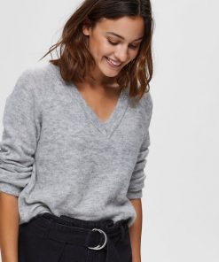 Selected Femme Lulu V-neck Light Grey
