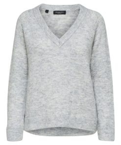 Selected Femme Lulu V-neck Light Grey