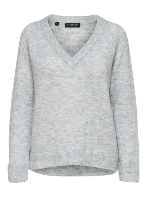 Selected Femme Lulu V-neck Light Grey