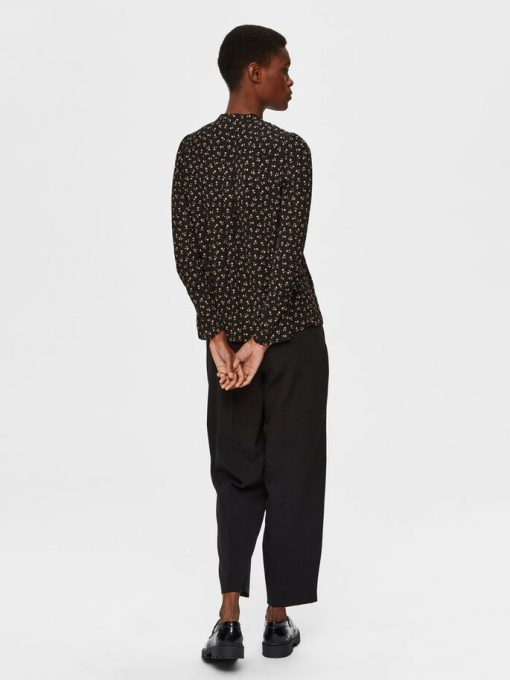 Selected Femme Livia Print Top Black