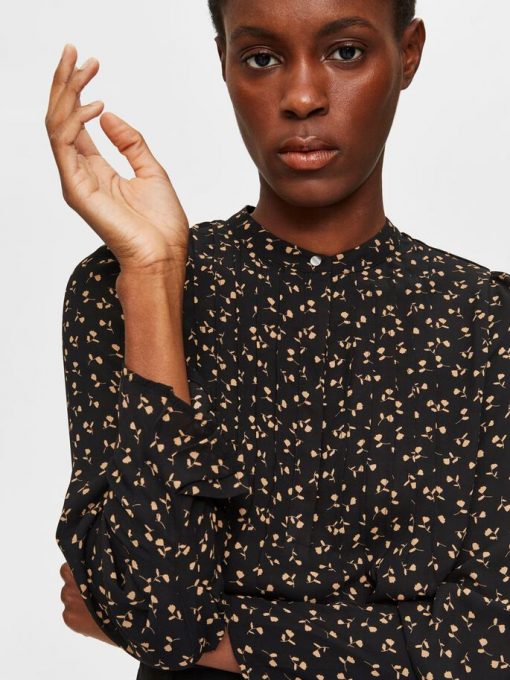Selected Femme Livia Print Top Black