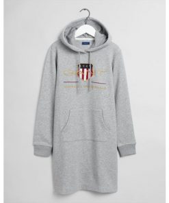 Gant Woman Archive Shield Hoodie Dress Grey Melange