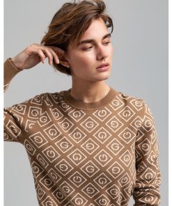 Gant Woman Icon G Intarsia Crew Warm Khaki
