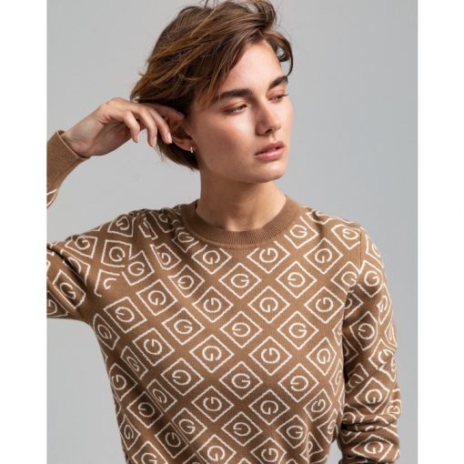 Gant Woman Icon G Intarsia Crew Warm Khaki